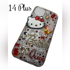 📱 Handmade iPhone 14 Plus Case 💖 Hello Kitty Barbie Queen Bling Kawaii